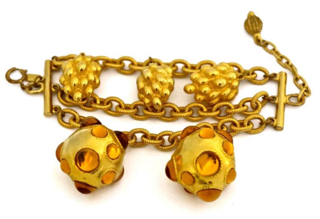 Women's Vintage Massive ESCADA Amber Glass Ball Grapes Charm Tiered Bracelet