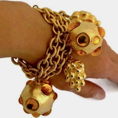 Vintage Massive ESCADA Amber Glass Ball Grapes Charm Tiered Bracelet