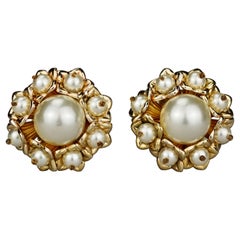 Vintage Massive French Flower Pearl Earrings