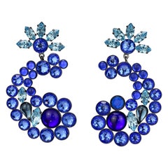 Vintage Massive French Jewelled Paisley Dangling Earrings