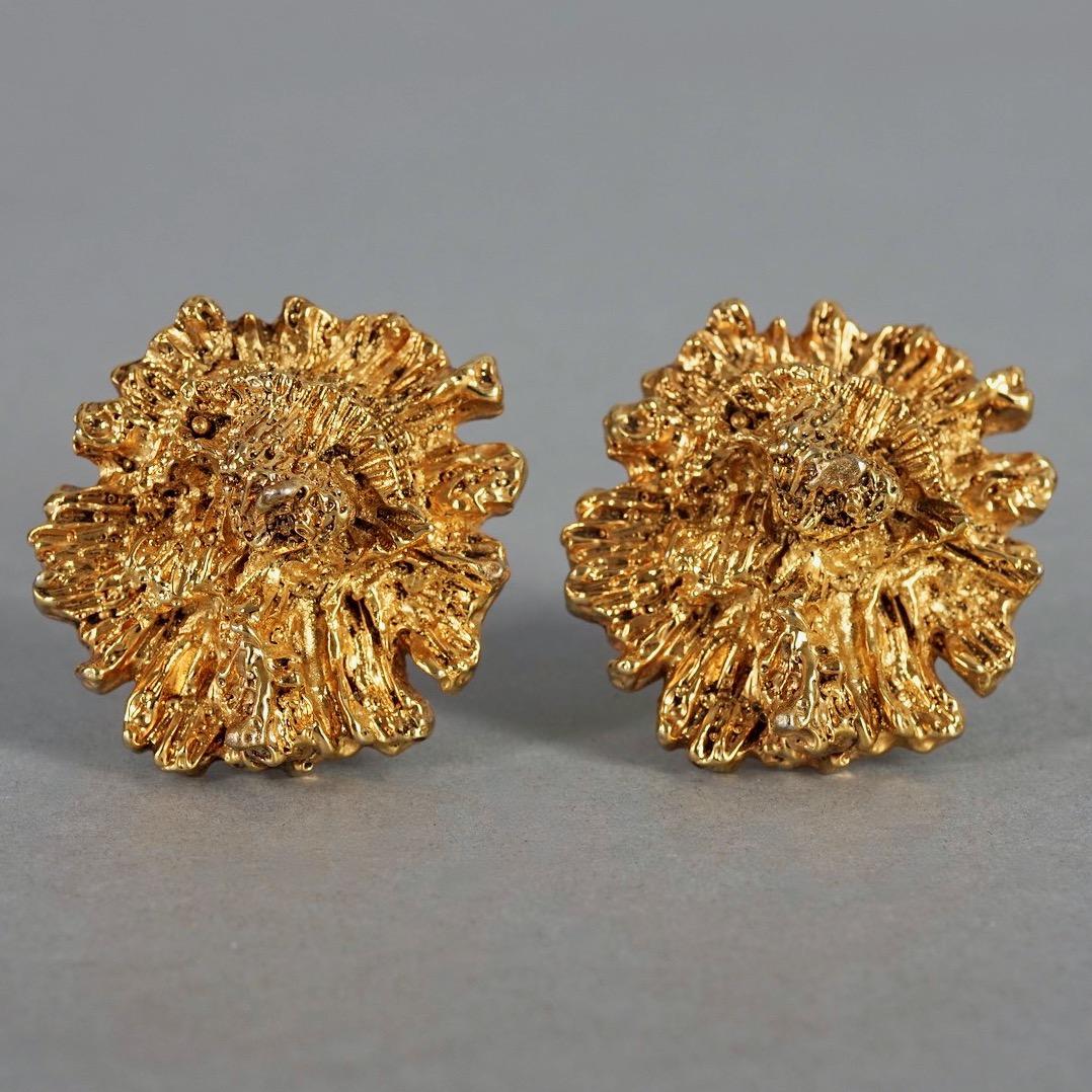 Vintage Massive GEORGES RECH Textured Molten Flower Earrings For Sale 1