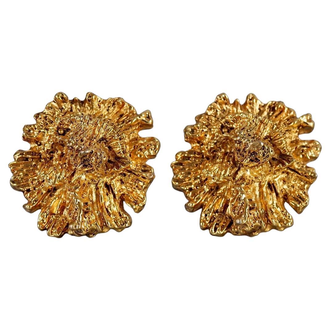 Vintage Massive GEORGES RECH Textured Molten Flower Earrings For Sale