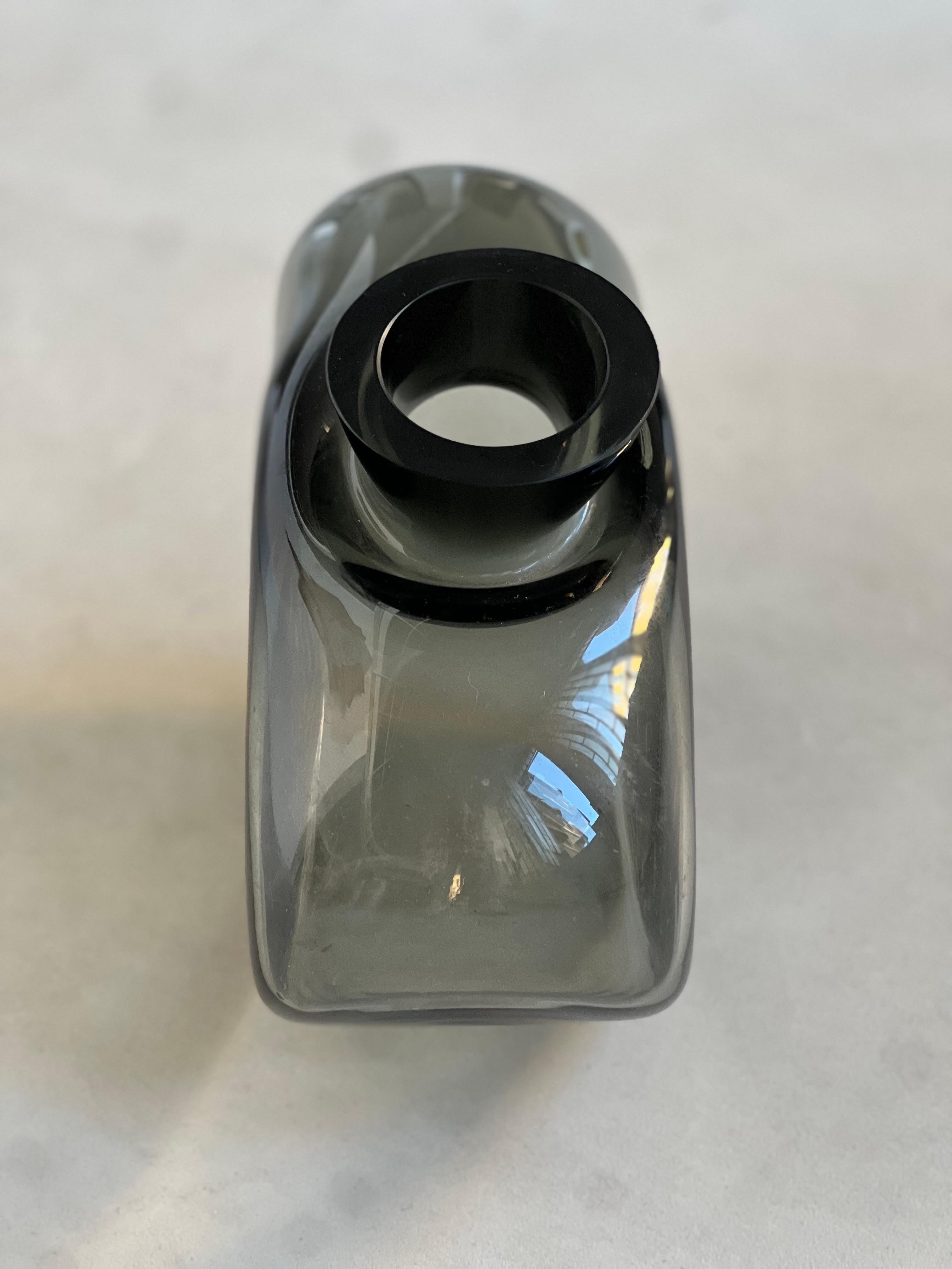 Vintage Massive Glass vase, dark grey black glass center piece, table accent For Sale 5