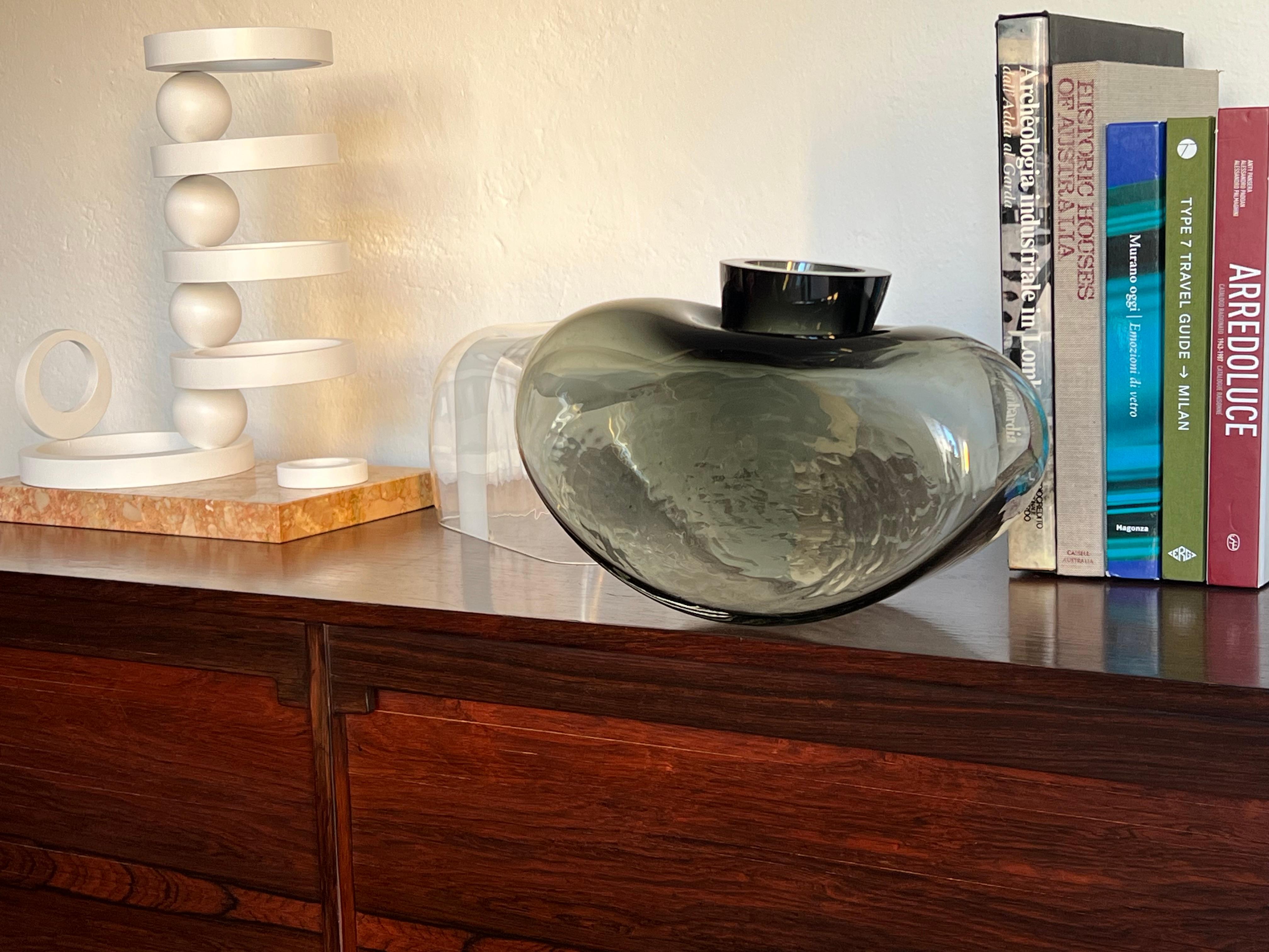 Vintage Massive Glass vase, dark grey black glass center piece, table accent For Sale 6