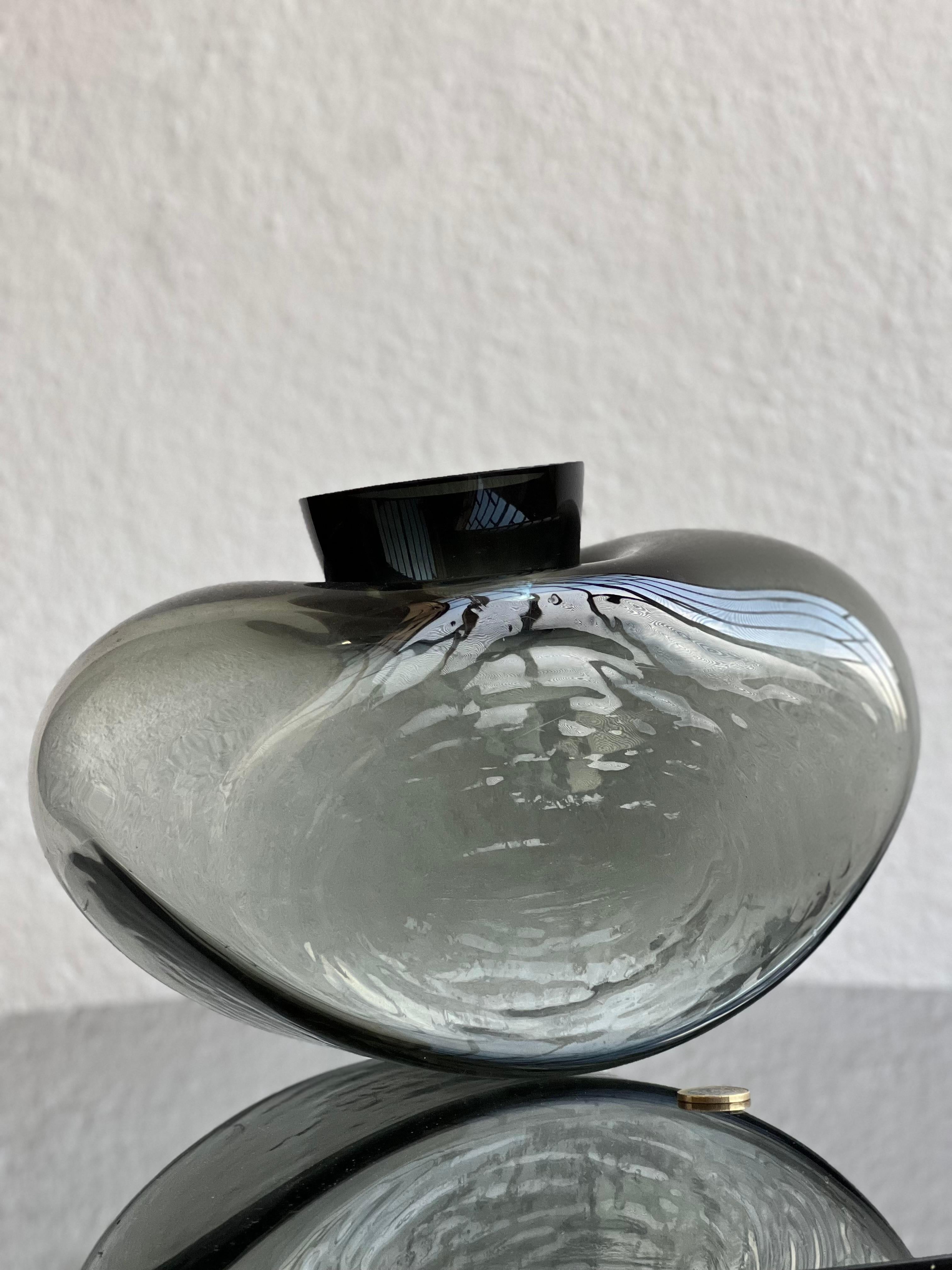 Vintage Massive Glass vase, dark grey black glass center piece, table accent For Sale 8