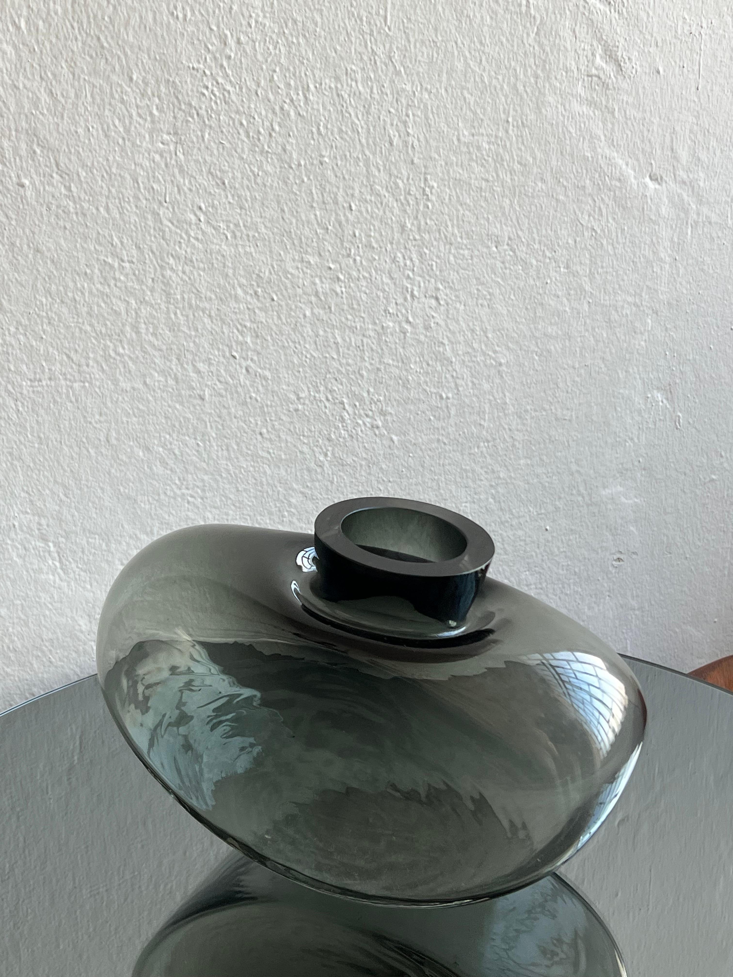 Vintage Massive Glass vase, dark grey black glass center piece, table accent For Sale 13