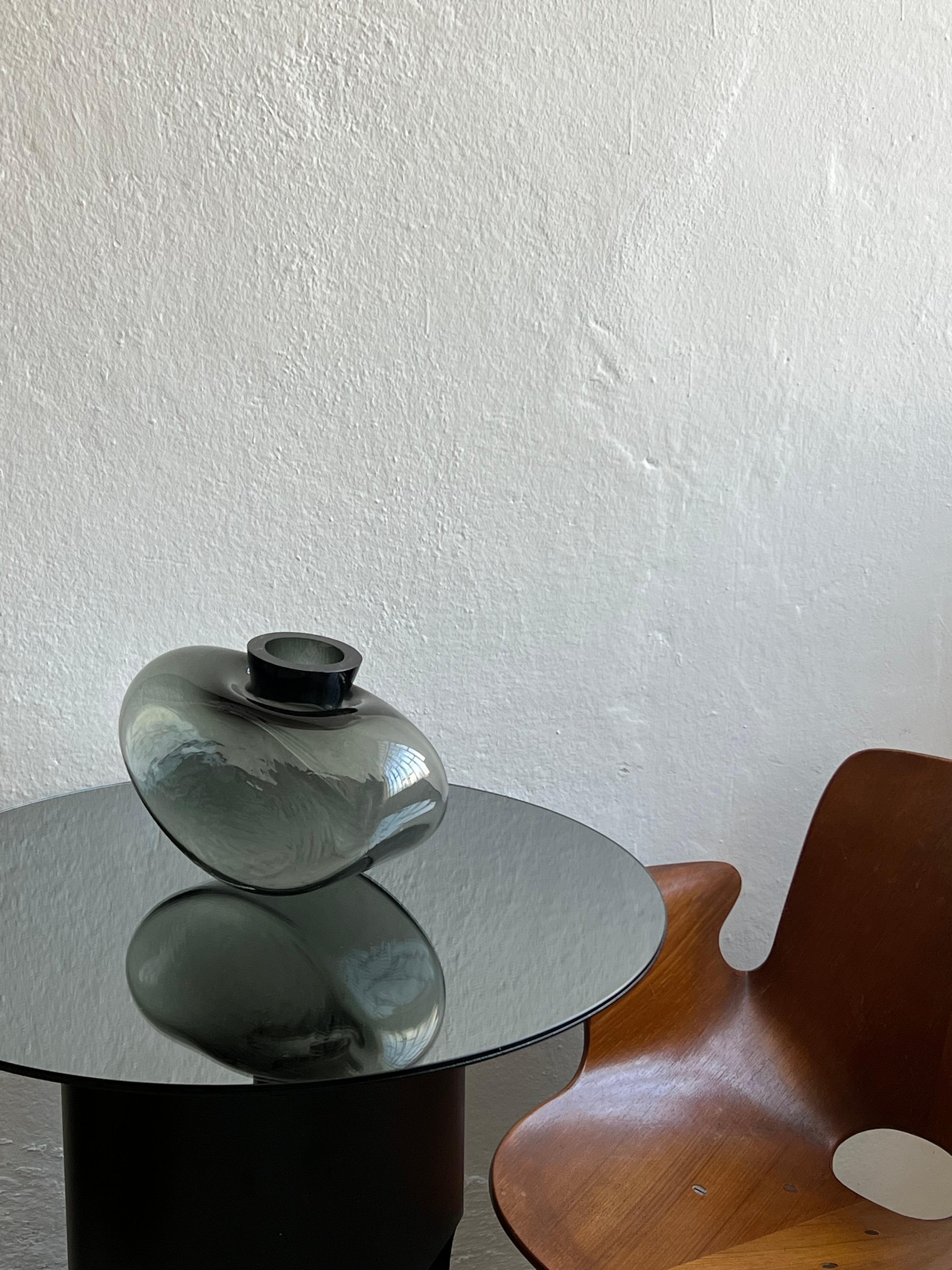 Vintage Massive Glass vase, dark grey black glass center piece, table accent For Sale 14
