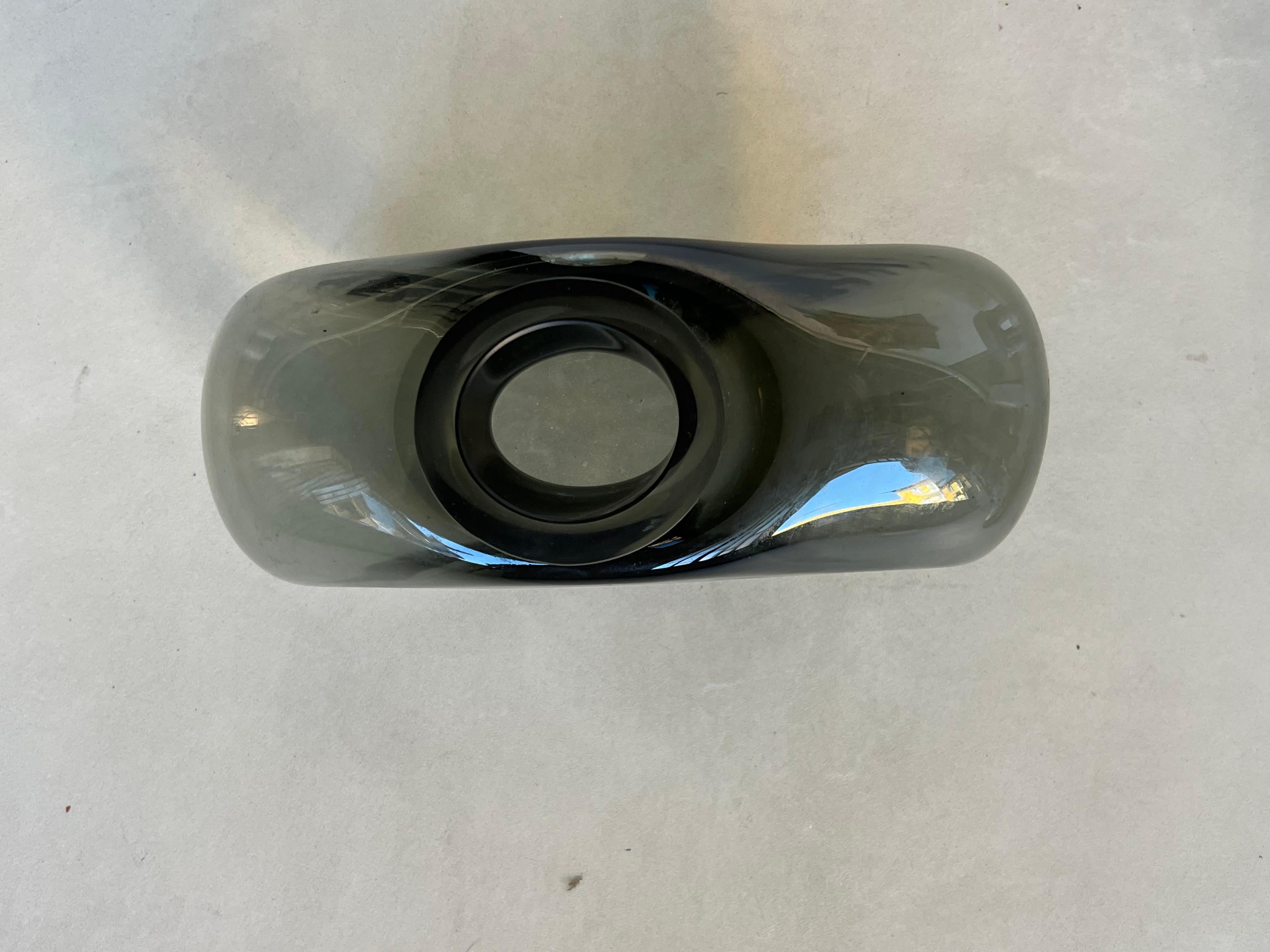 Late 20th Century Vintage Massive Glass vase, dark grey black glass center piece, table accent For Sale