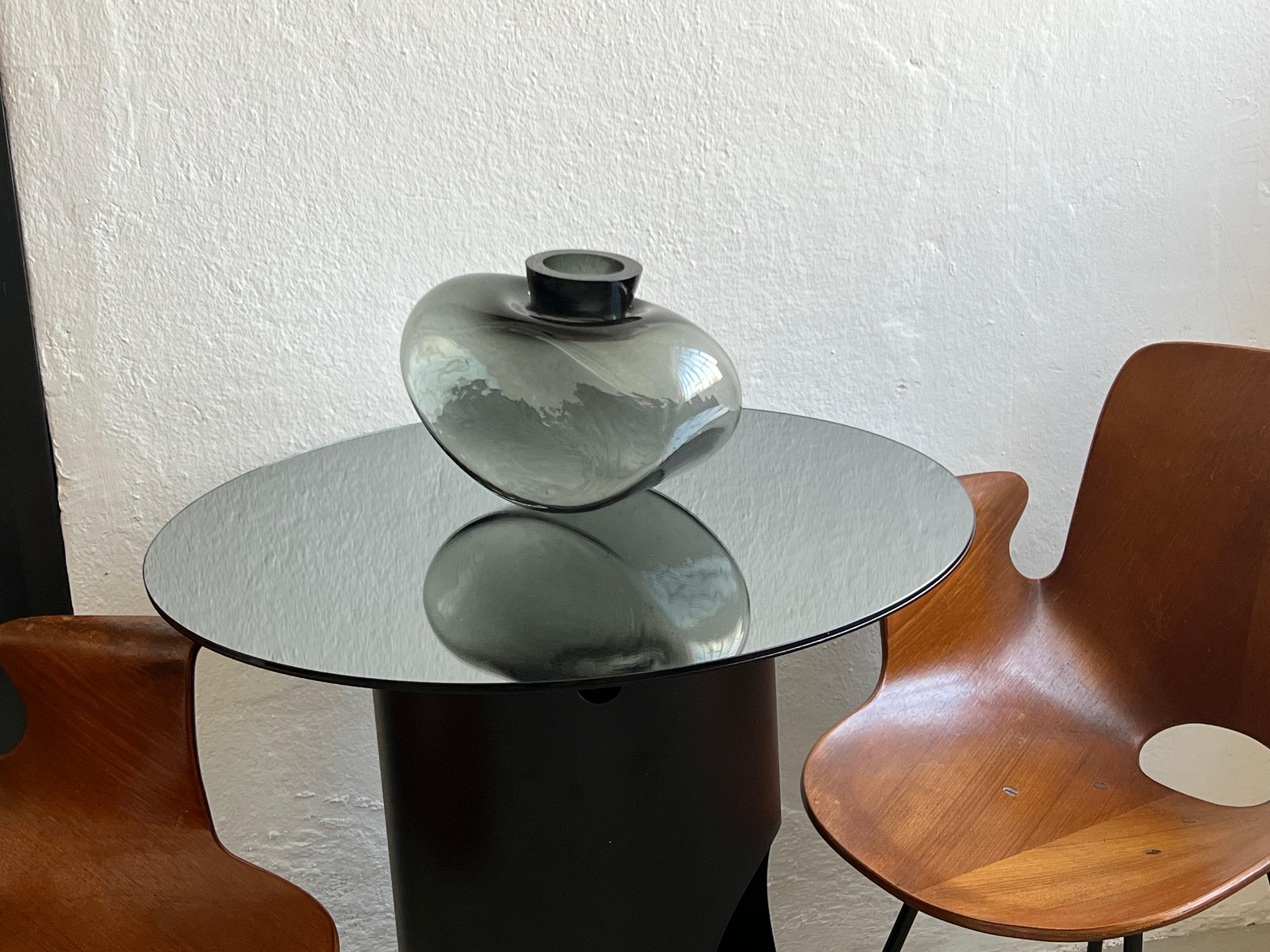 Vintage Massive Glass vase, dark grey black glass center piece, table accent For Sale 1