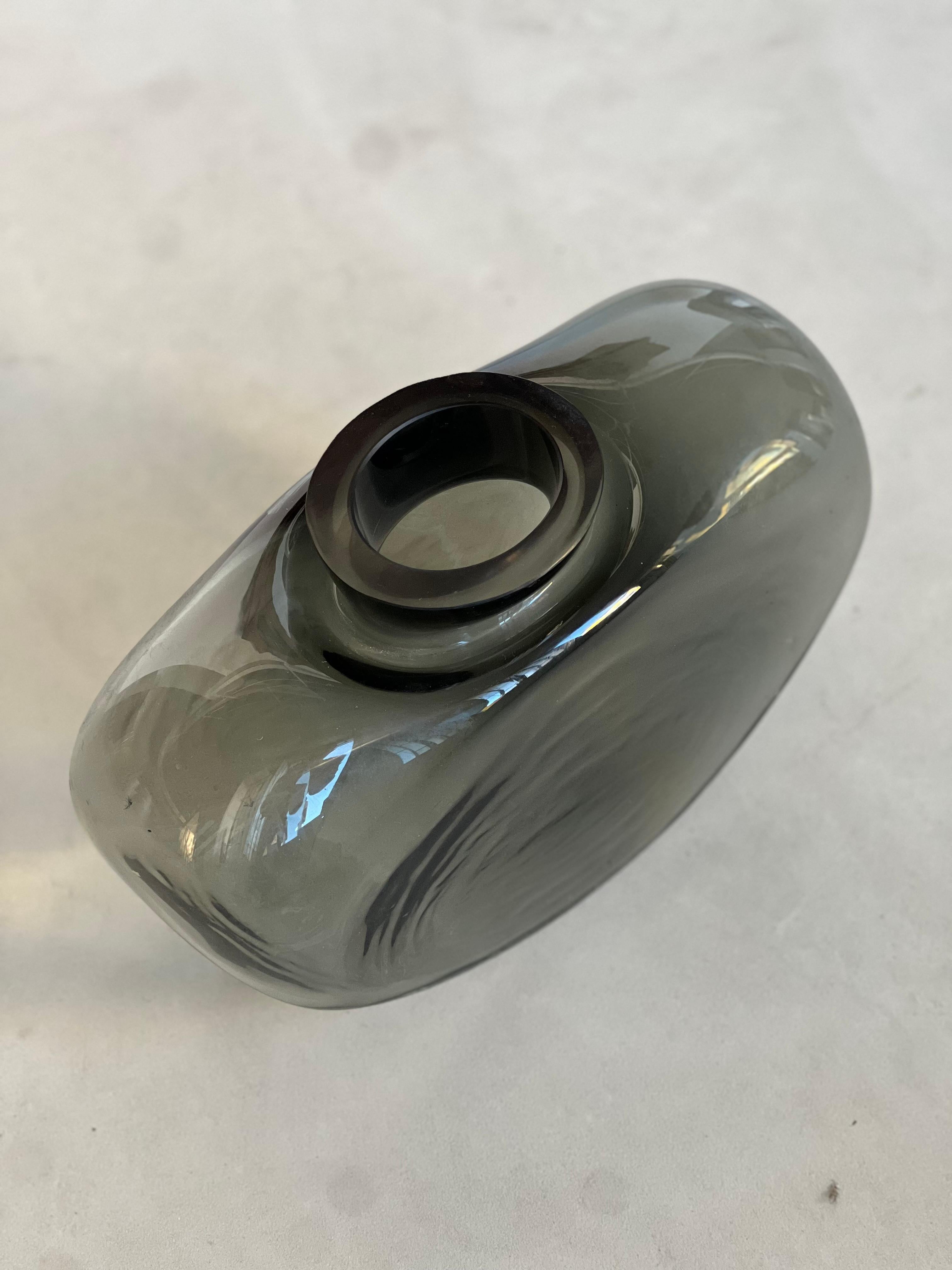 Vintage Massive Glass vase, dark grey black glass center piece, table accent For Sale 3