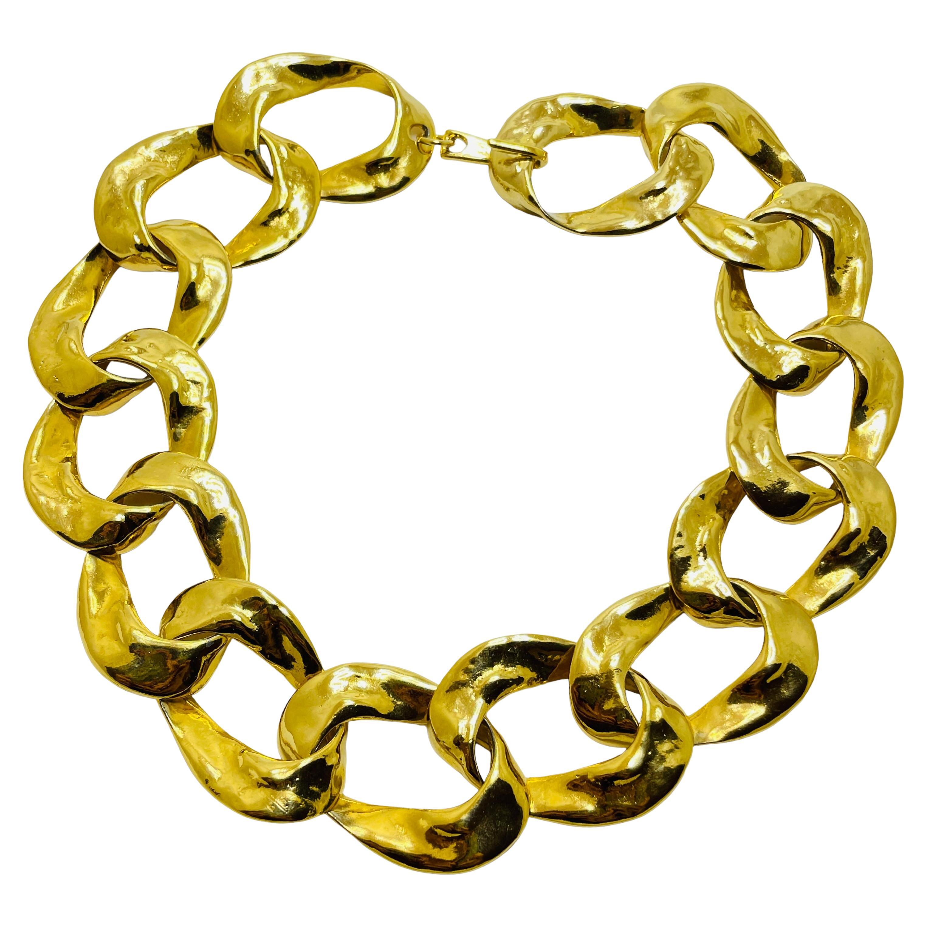 Vintage massive gold link chain designer runway choker necklace For Sale