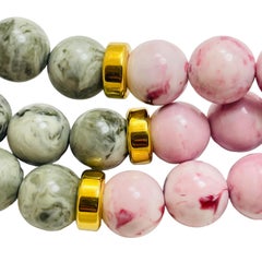 Vintage massive gold pink grey beaded multi strand designer runway necklace