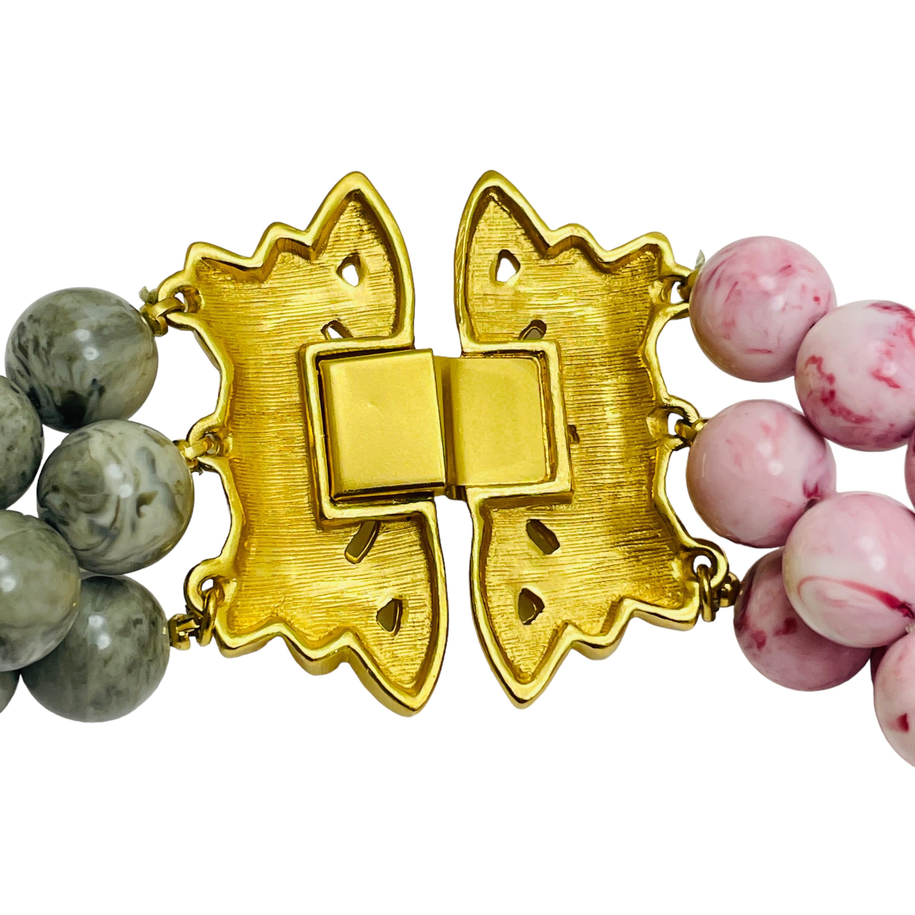 Collier vintage massif en or rose gris perlé multi-brins de designer runway Pour femmes en vente