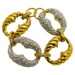 Vintage massive gold tone crystals designer runway bracelet