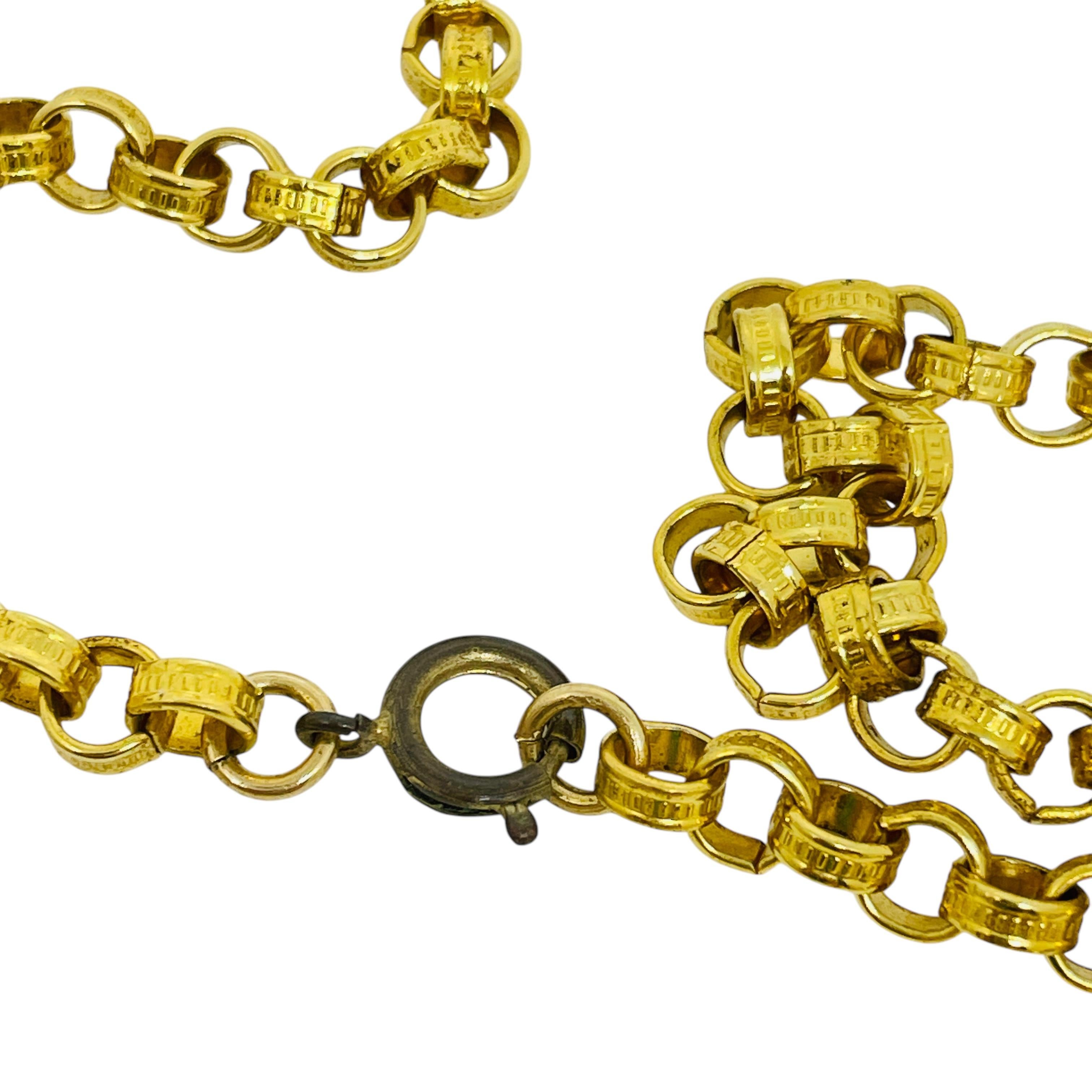 Vintage Massiv Gold Ton Grün Glas Designer Halskette im Angebot 1