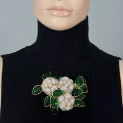 Vintage Massive GRIPOIX Camellia Flower Bouquet Glass Pendant Brooch