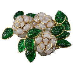 Vintage Massive GRIPOIX Camellia Flower Bouquet Glass Pendant Brooch