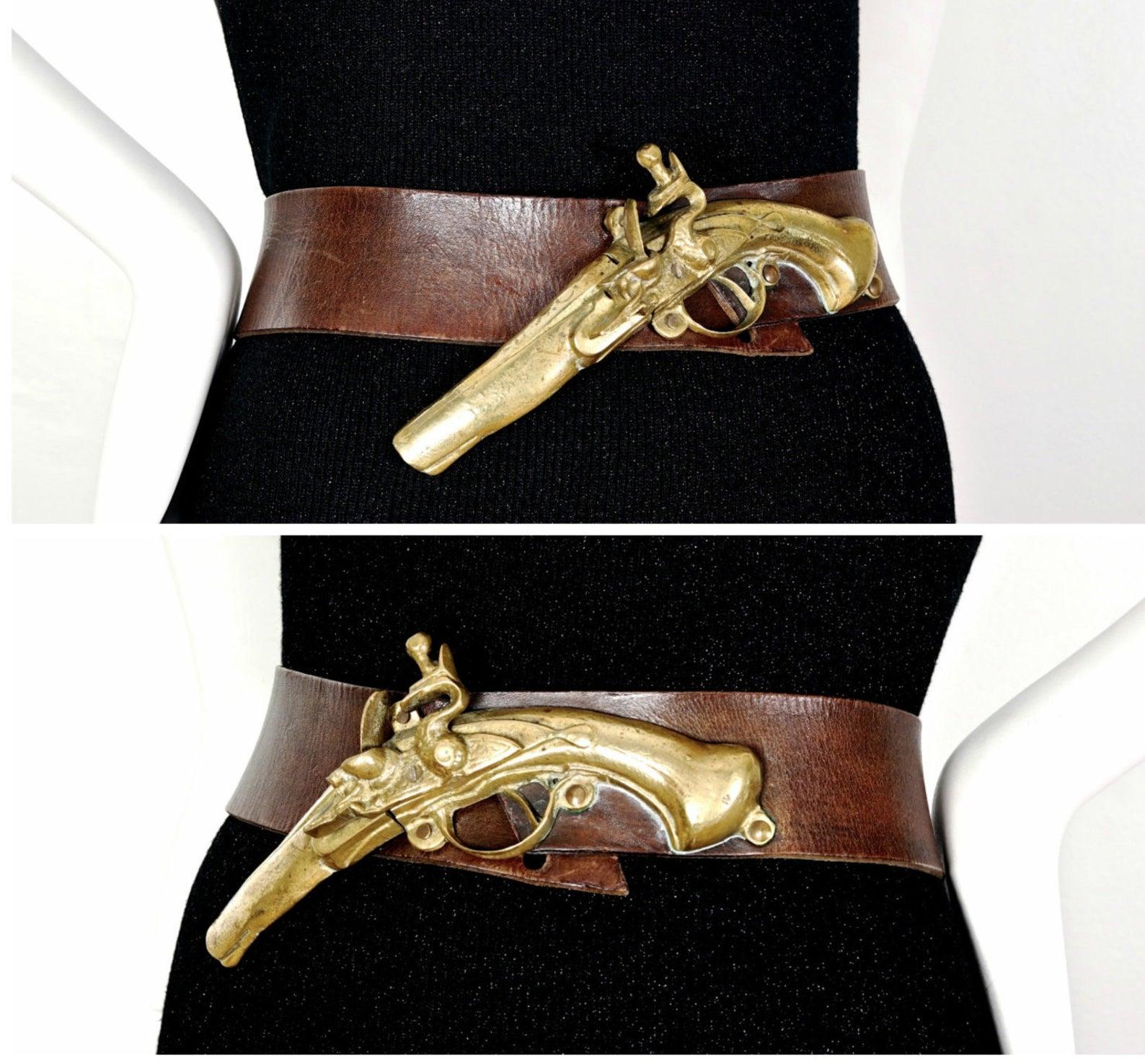 Black Vintage Massive GUY LAROCHE 3 Dimensional Elaborate Gun Pistol Belt
