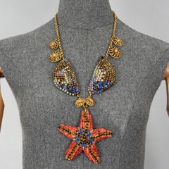 HANNA BERNHARD Collier vintage massif en strass avec étoile de mer et coquillages