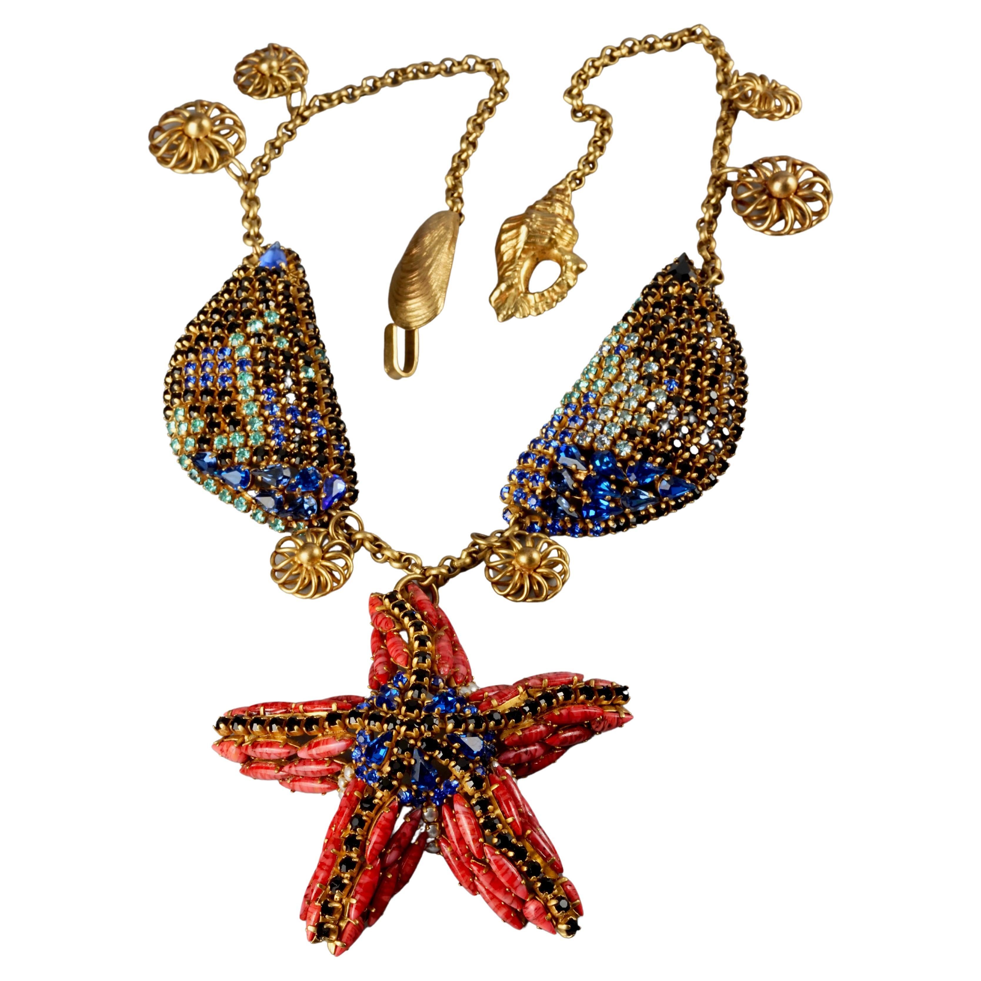 Vintage Massive HANNA BERNHARD Shell Starfish Rhinestone Necklace For Sale