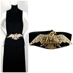 Vintage Massive HENRYKS BIJOUX VIENNE Aquila Jewell Cintura larga in pelle scamosciata nera