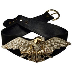 Vintage Massive HENRYKS BIJOUX VIENNE Jewelled Eagle Black Suede Wide Belt