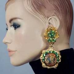 Vintage Massive JACKY DE G Baroque Cameo Medallion Dangling Earrings