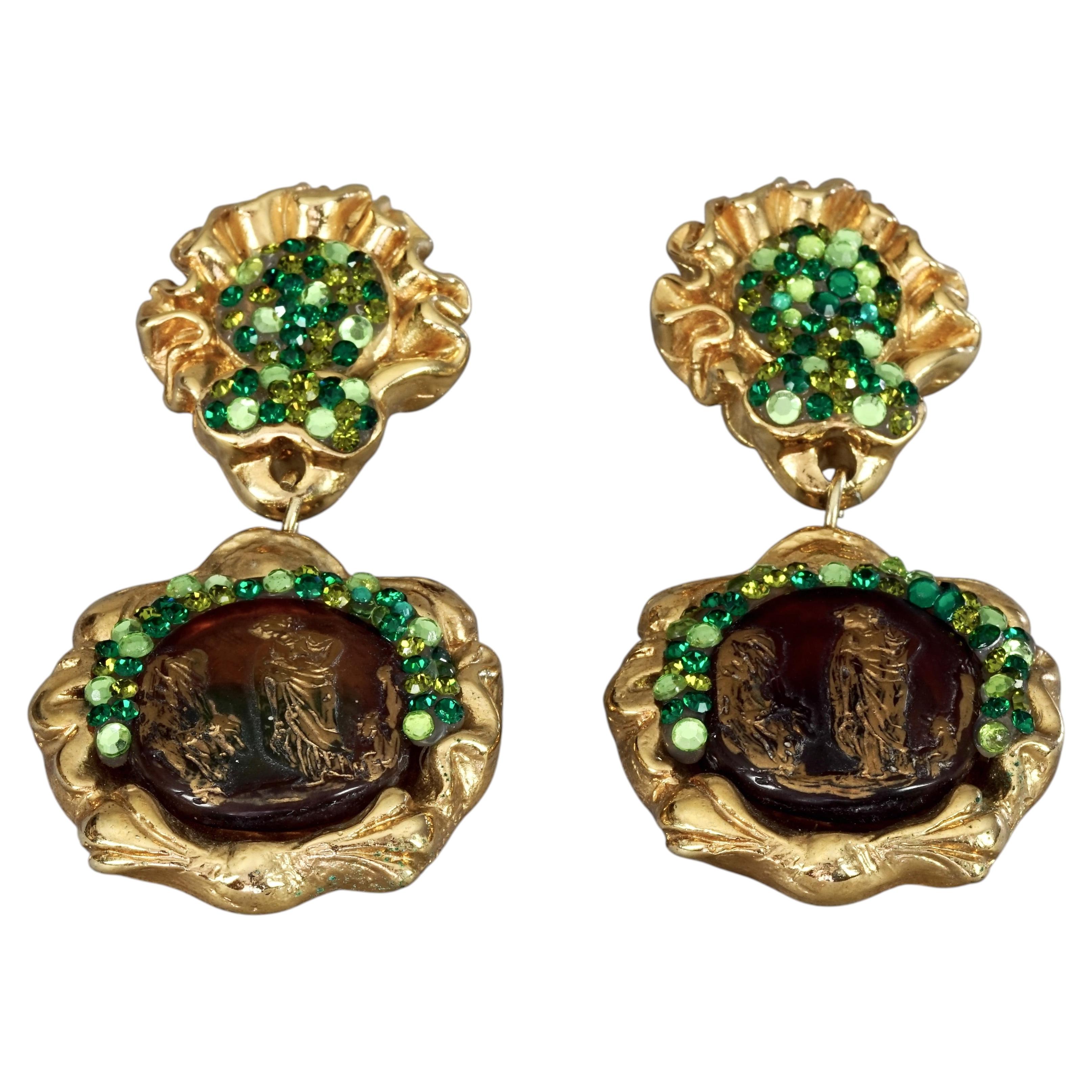 Vintage Massive JACKY DE G Baroque Cameo Medallion Dangling Earrings For Sale