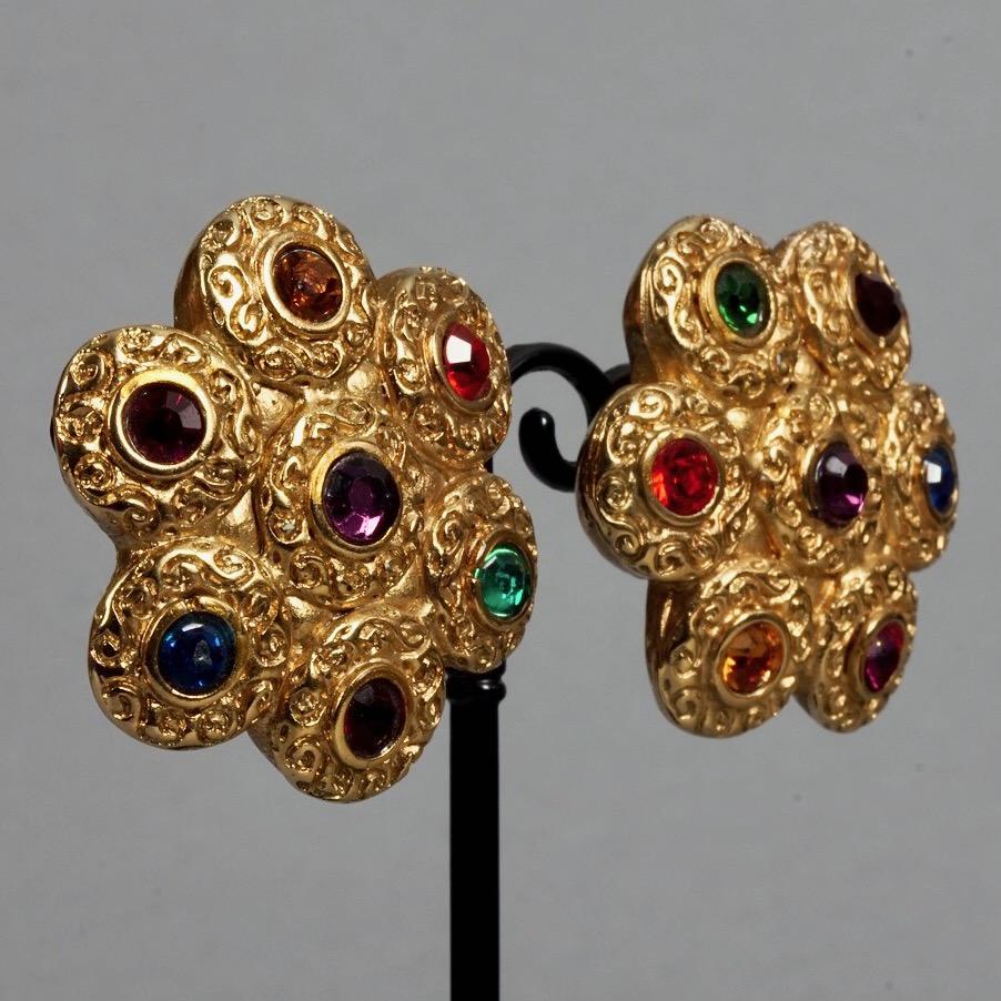 Vintage Massive JACKY DE G Baroque Jewel Flower Earrings For Sale 3