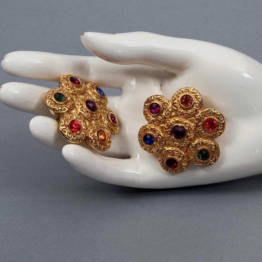 Vintage Massive JACKY DE G Baroque Jewel Flower Earrings For Sale 4