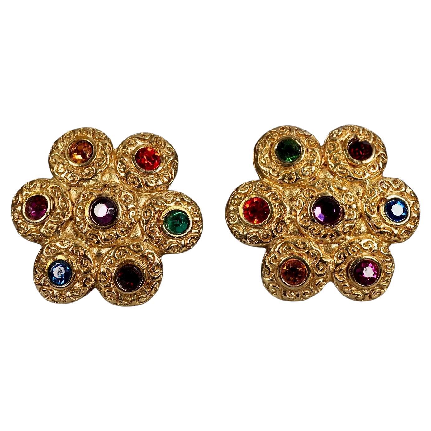 Vintage Massive JACKY DE G Baroque Jewel Flower Earrings For Sale