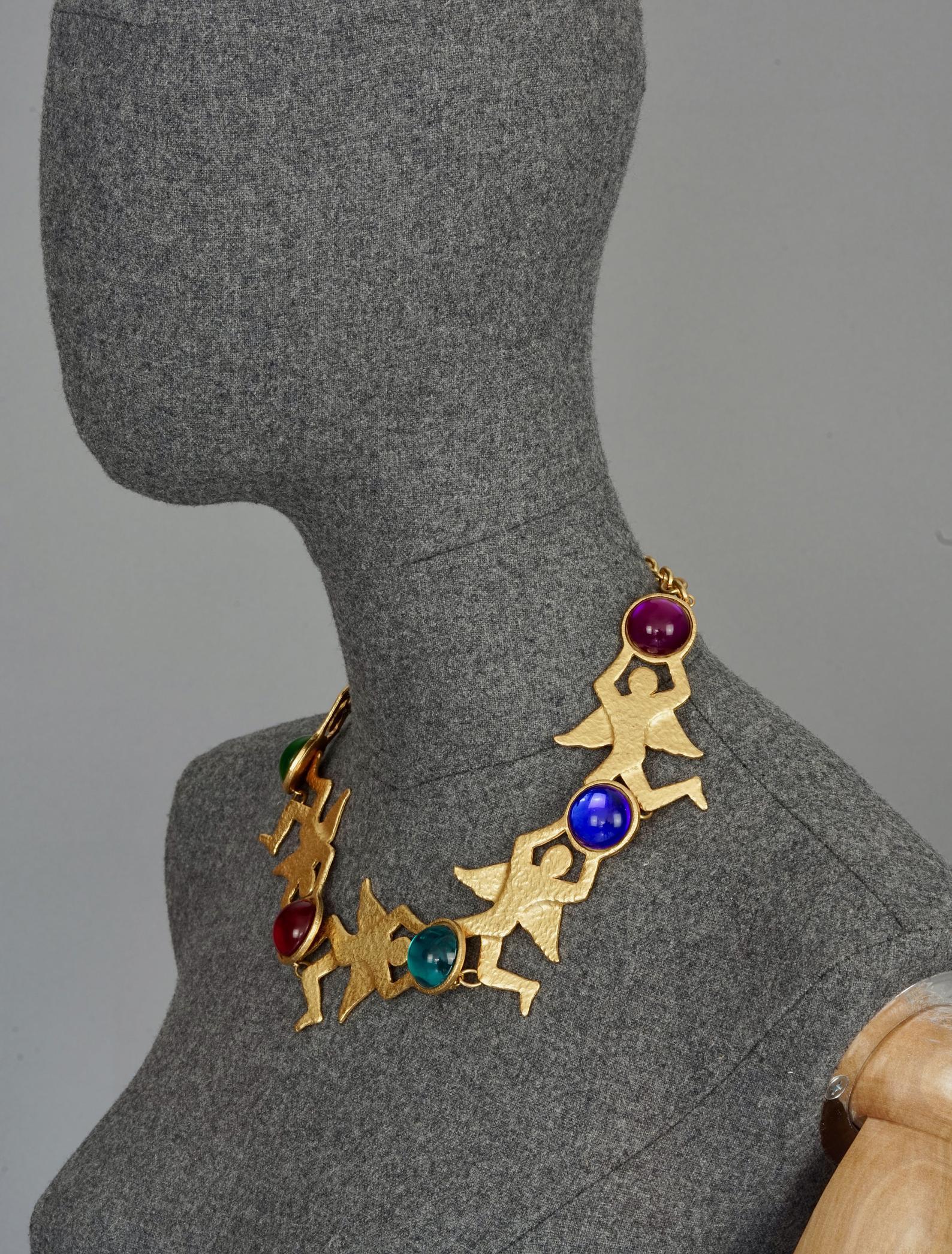 Vintage Massive JEAN CHARLES CASTELBAJAC Figural Glass Cabochon Necklace Excellent état à Kingersheim, Alsace