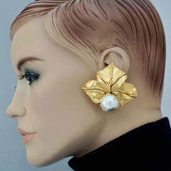 Vintage Massive JEAN LOUIS SCHERRER Leaves Pearl Earrings
