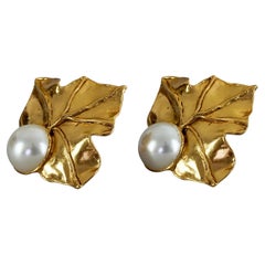 Vintage Massive JEAN LOUIS SCHERRER Leaves Pearl Earrings