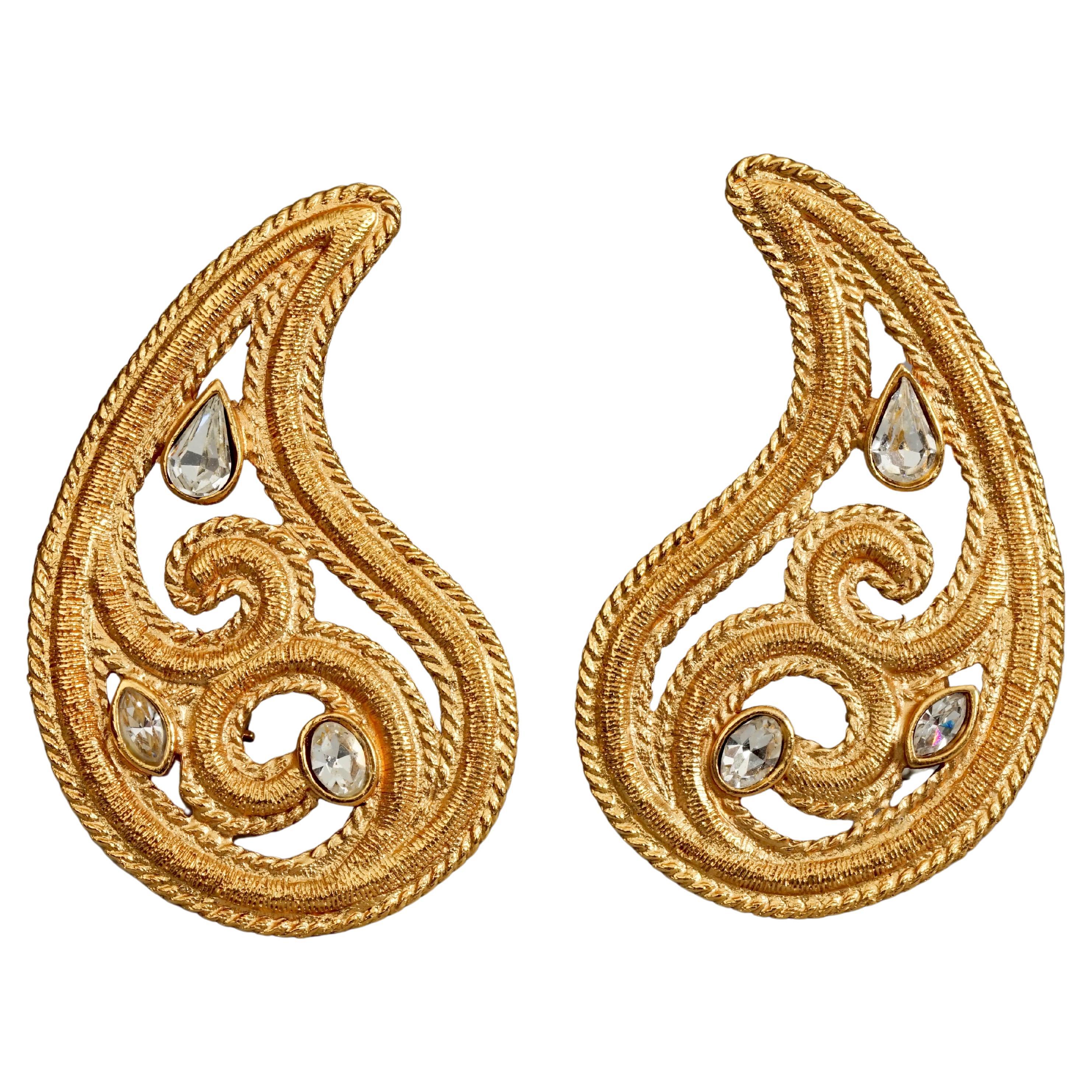 Vintage Massive JEAN LOUIS SCHERRER Paisley Rhinestones Earrings For Sale  at 1stDibs | 3.5 inch to cm height and weight