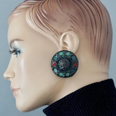 Vintage Massive JEAN PAUL GAULTIER Ethnic Enamel Round Earrings