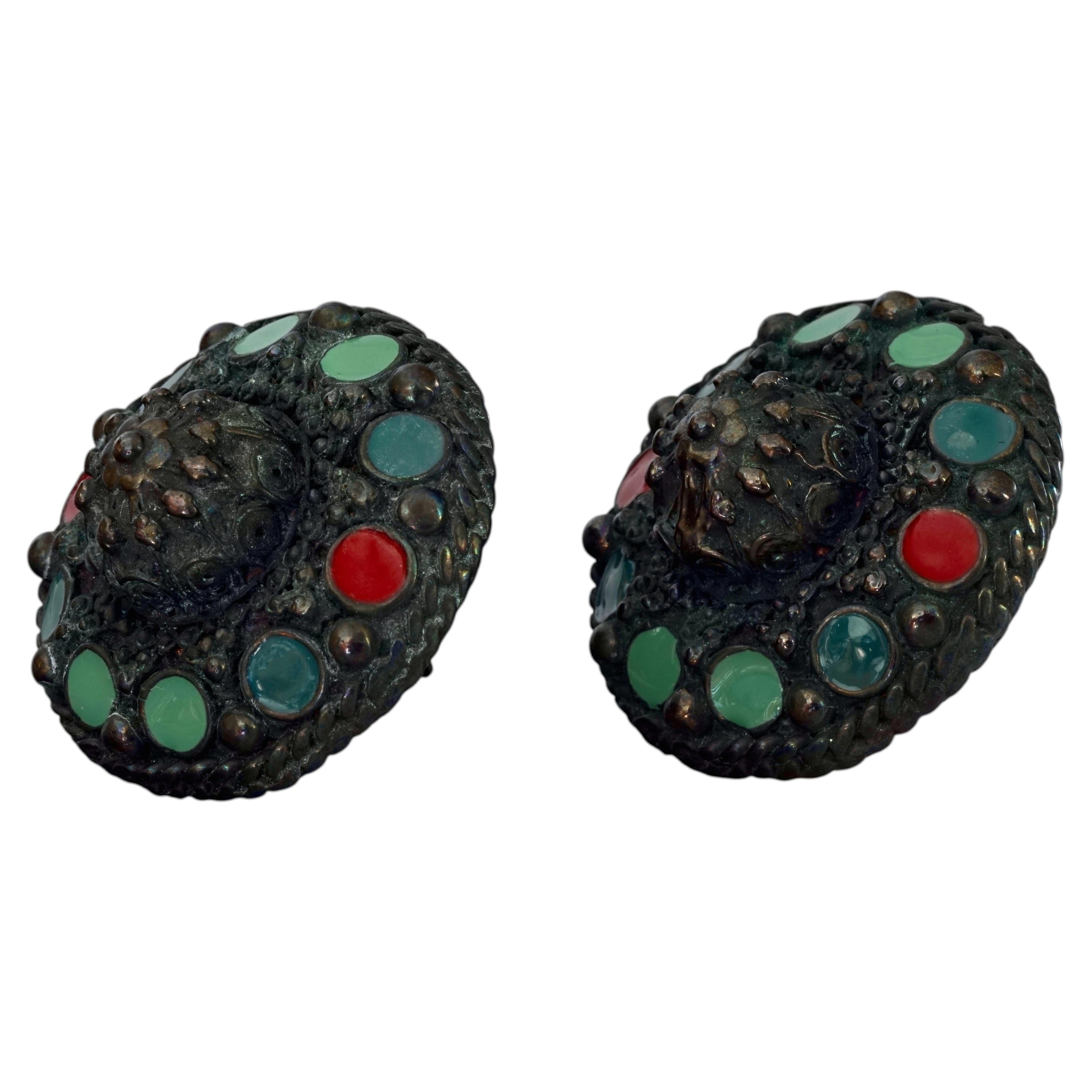 Vintage Massive JEAN PAUL GAULTIER Ethnic Enamel Round Earrings