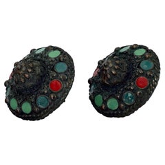 Vintage Massive JEAN PAUL GAULTIER Ethnic Enamel Round Earrings