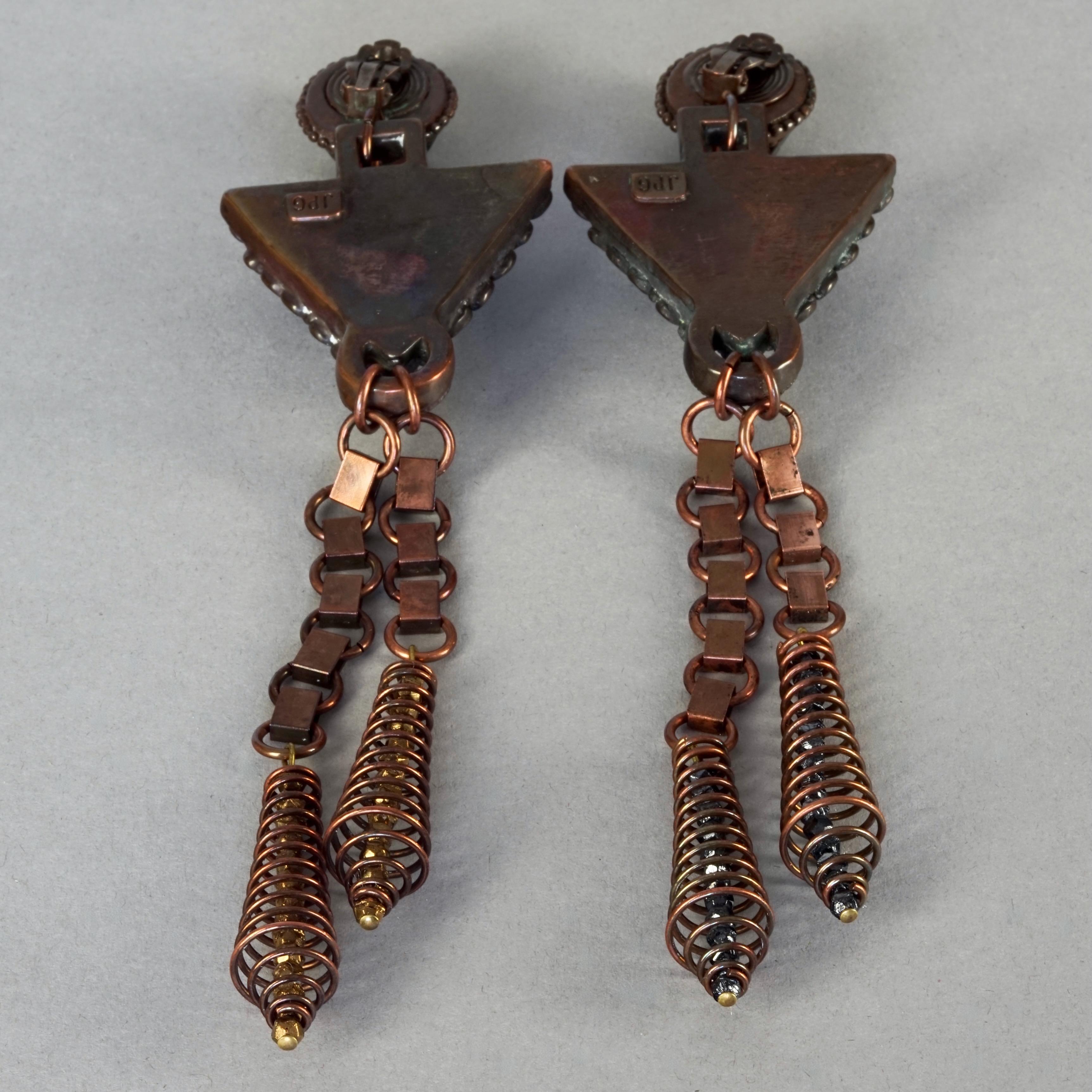 Vintage Massive JEAN PAUL GAULTIER Ethnic Tribal Enamel Bronze Long Earrings For Sale 6