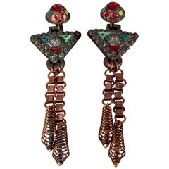 Vintage Massive JEAN PAUL GAULTIER Ethnic Tribal Enamel Bronze Long Earrings