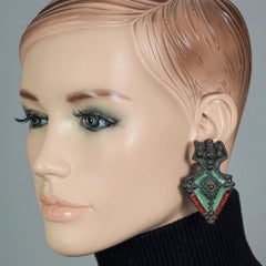 Vintage Massive JEAN PAUL GAULTIER Ethnic Tribal Enamel Earrings