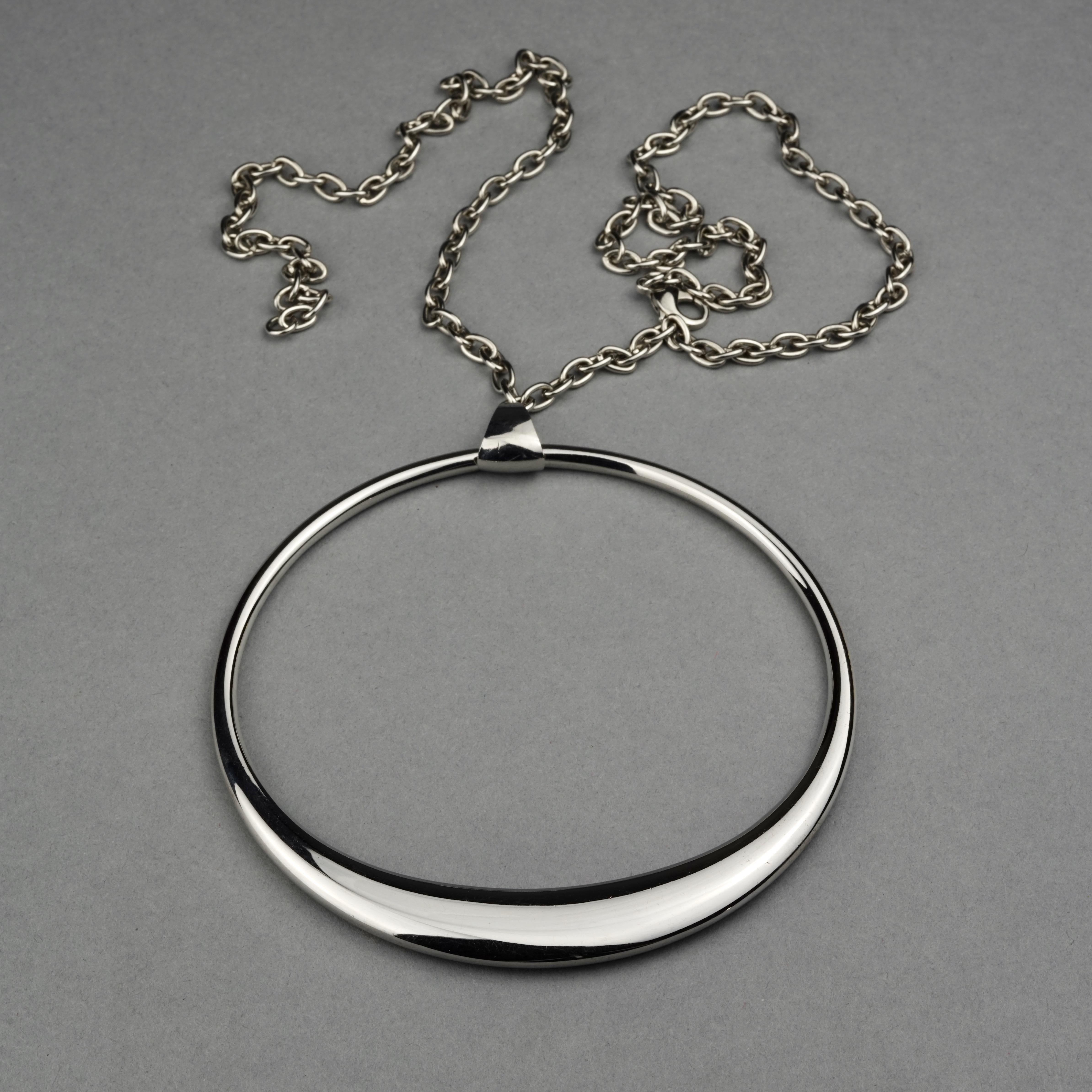 Women's Vintage Massive JEAN PAUL GAULTIER Modernist Ring Pendant Silver Chain Necklace