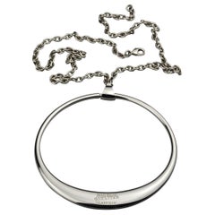 Vintage Massive JEAN PAUL GAULTIER Modernist Ring Pendant Silver Chain Necklace