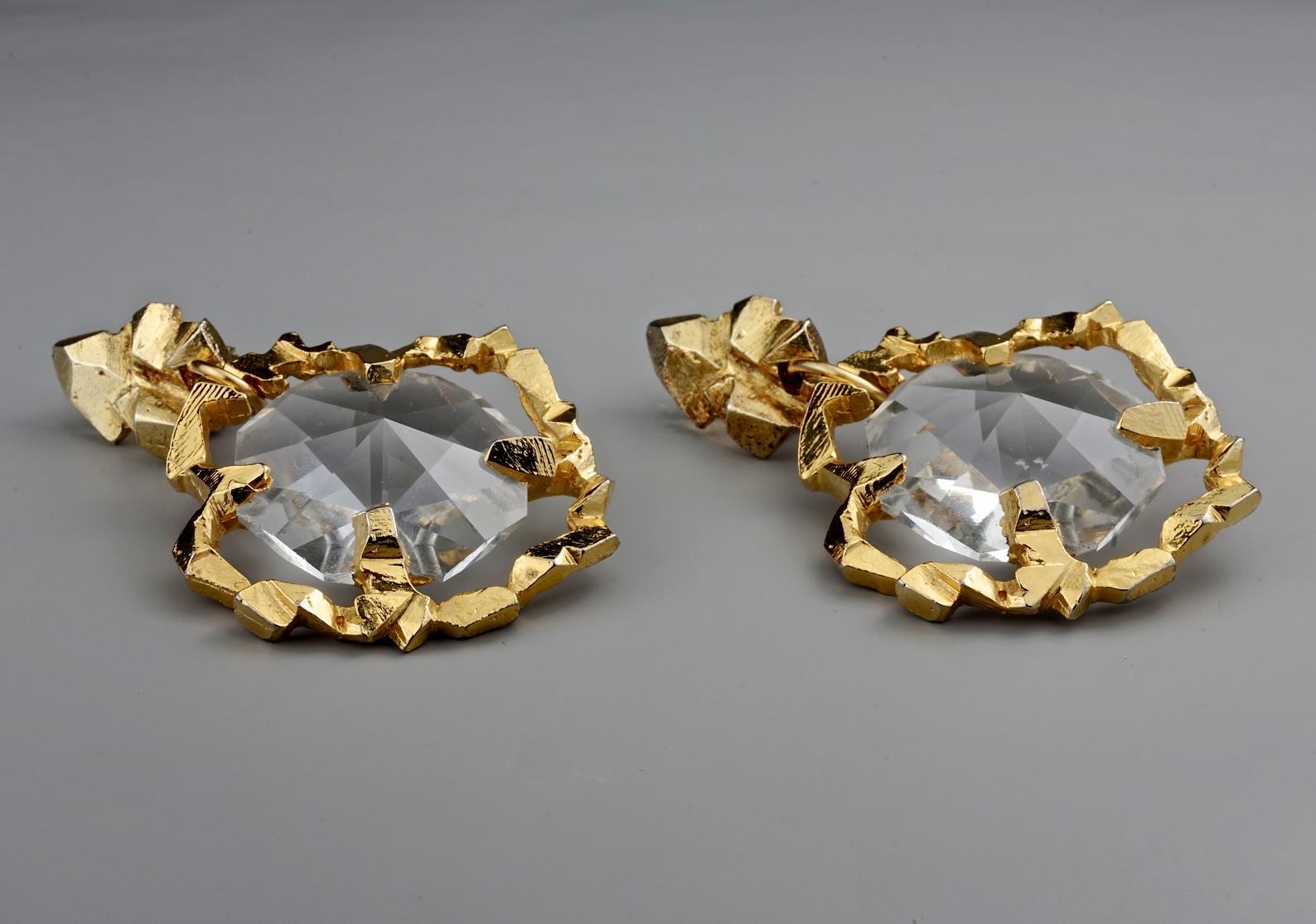 Vintage Massive JEAN XAVIER DUHART Faceted Glass Drop Earrings In Excellent Condition For Sale In Kingersheim, Alsace