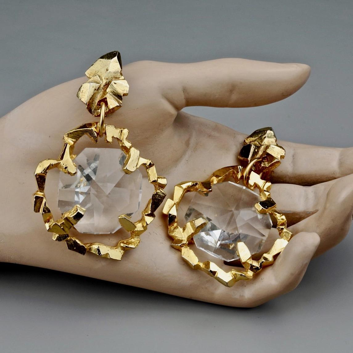 Vintage Massive JEAN XAVIER DUHART Faceted Glass Drop Earrings For Sale 2