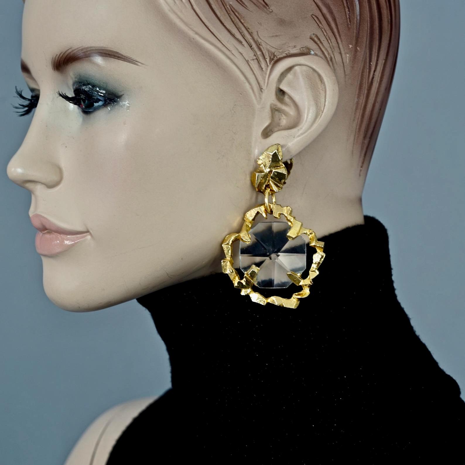 Vintage Massive JEAN XAVIER DUHART Faceted Glass Drop Earrings For Sale 3
