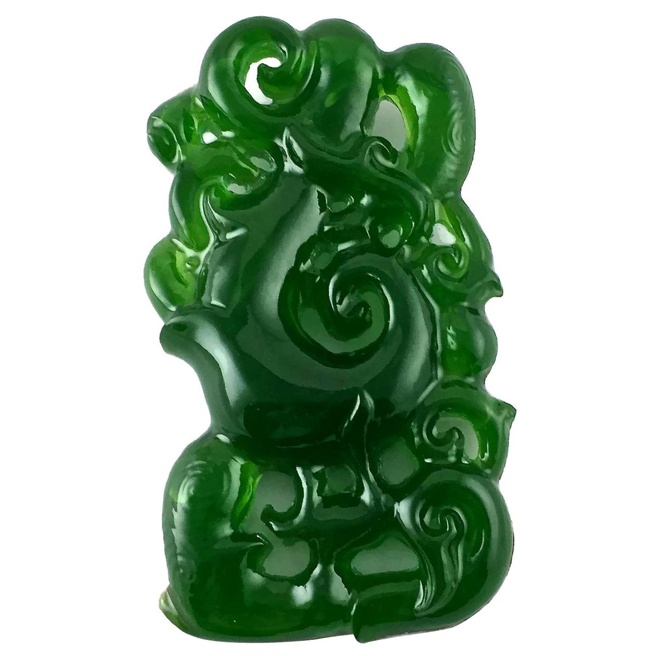 Vintage Massive JOHN GALLIANO Runway Asian Carved Faux Jade Resin Brooch