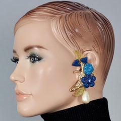 Vintage Massive KALINGER PARIS Branch Flower Leaves Pearl Dangling Earrings