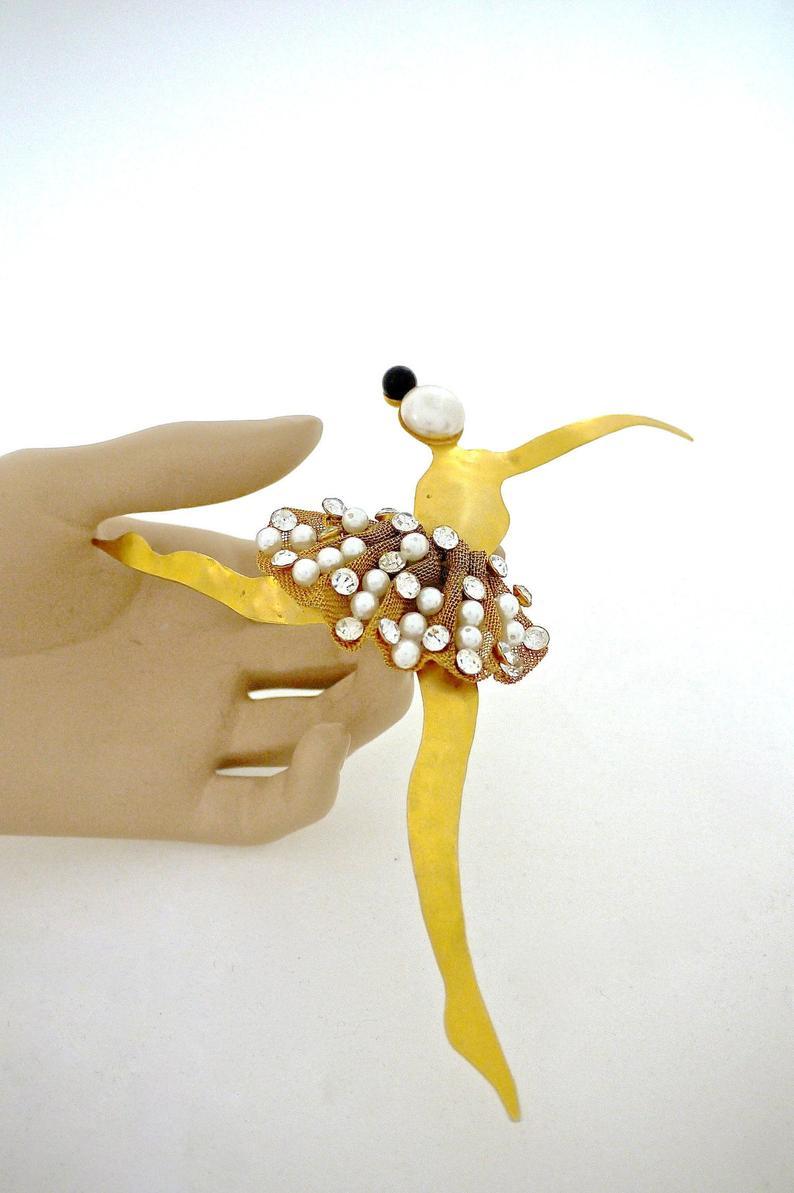 Vintage Massive KARL LAGERFELD Ballerina Mesh Jewelled Tutu Whimsical Brooch For Sale 5