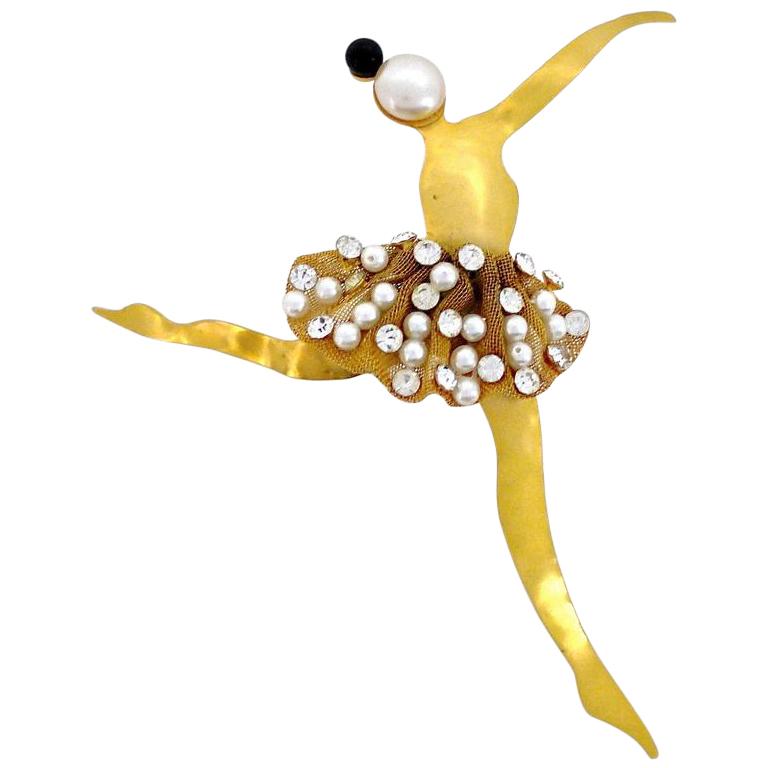 Vintage Massive KARL LAGERFELD Ballerina Mesh Jewelled Tutu Whimsical Brooch For Sale